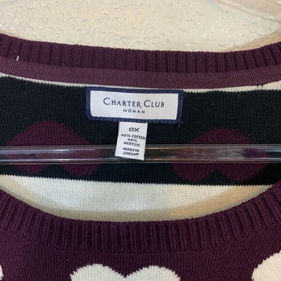 CHARTER CLUB Womens Heart Print Cotton Blend Knit Sweater Size 0X Tunic - Picture 3 of 6